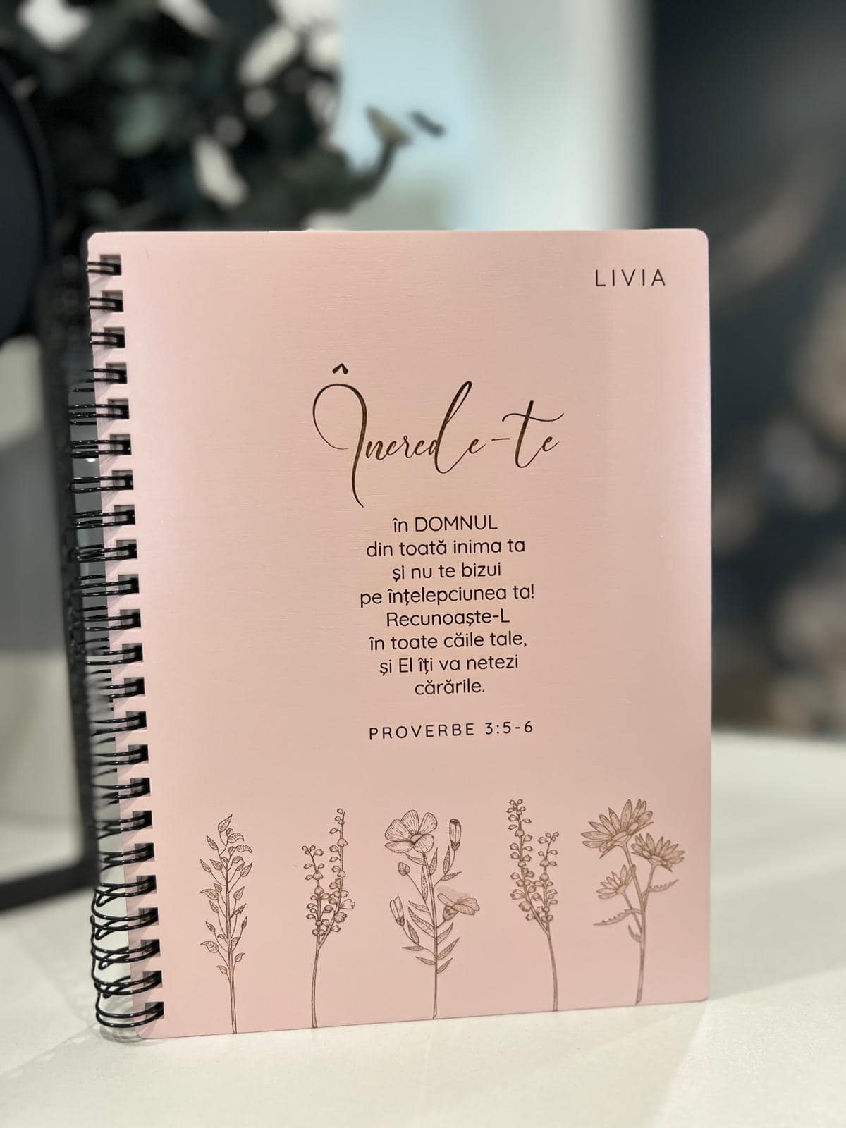 Agendă, Carnețel cu coperți din lemn vopsit cu verset de încurajare ÎNCREDE-TE