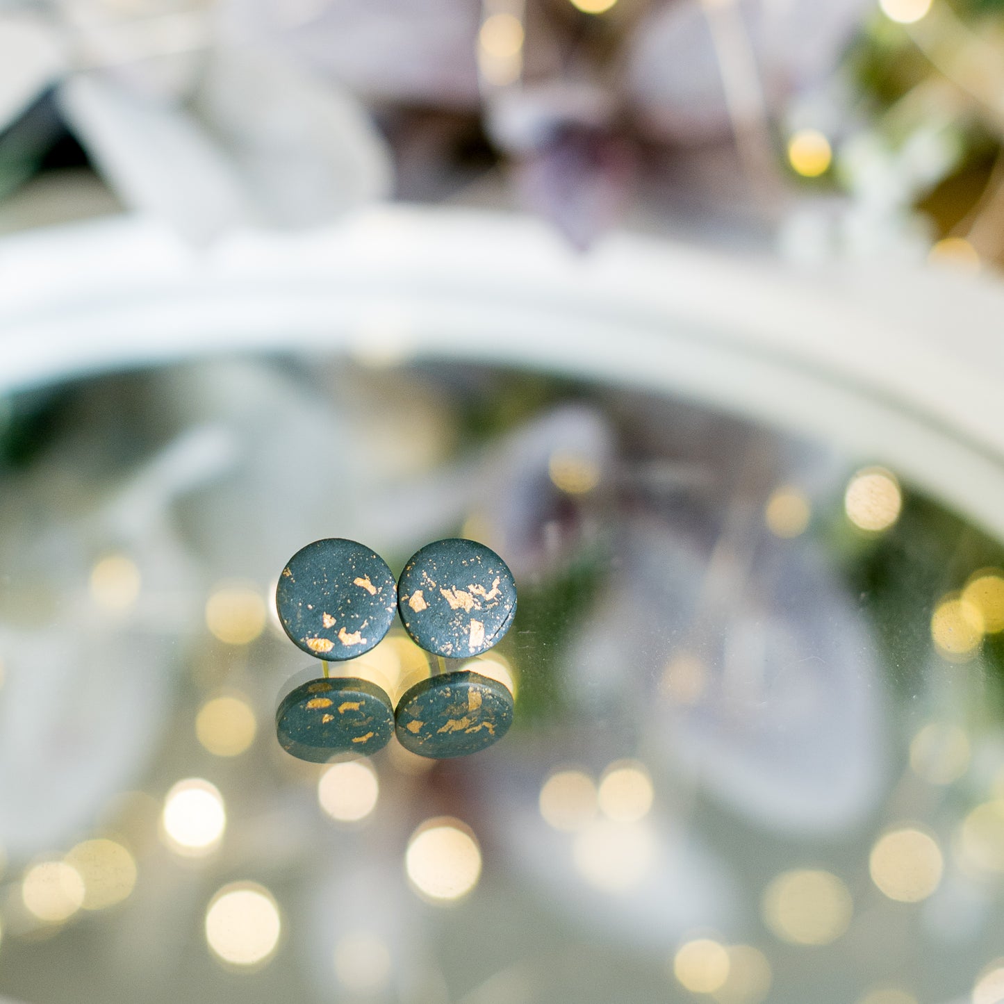 Cercei din lut polimeric - Cercei rotunzi presați cu foițe aurii