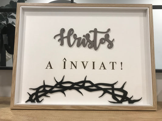 Ramă decorativă de Paște cu cunună de spini 3D și mesaj Hristos a înviat
