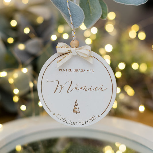 Ornament din lemn cu gravură personalizată pentru DRAGA MEA MĂMICĂ