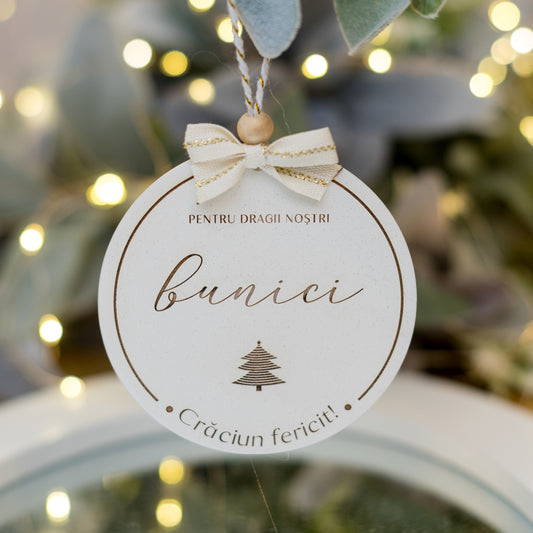 Ornament din lemn cu gravură personalizată PENTRU DRAGII NOȘTRI BUNICI