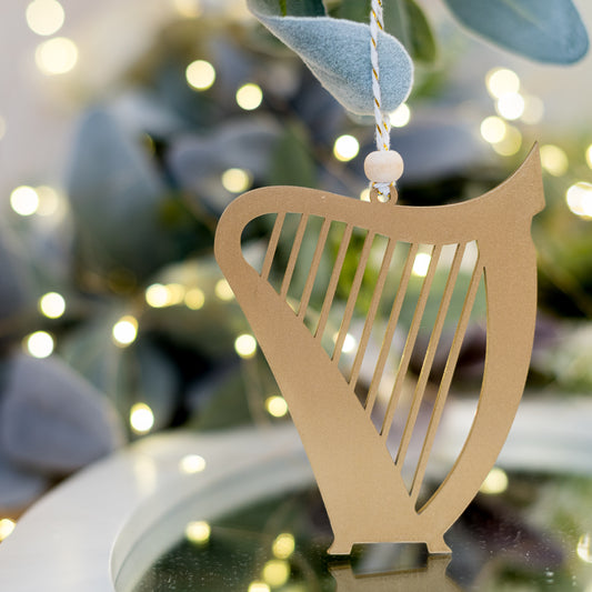 Ornament de brad - Instrumente muzicale din lemn vopsit auriu, HARFA