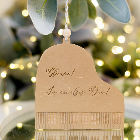 Ornament de brad - Instrumente muzicale din lemn vopsit auriu, PIAN