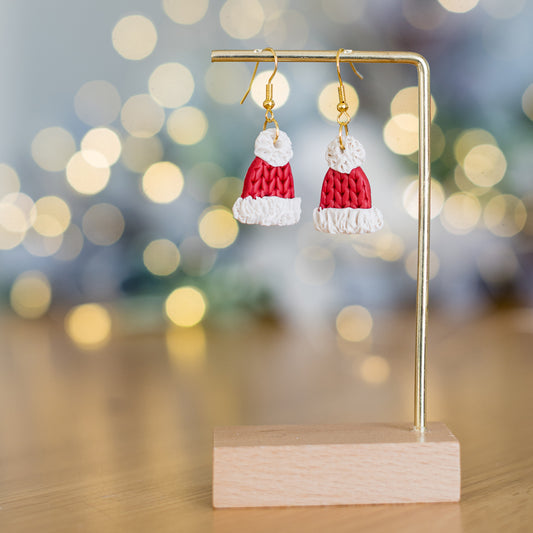 Cercei din lut polimeric - Căciulița lui Moș Crăciun