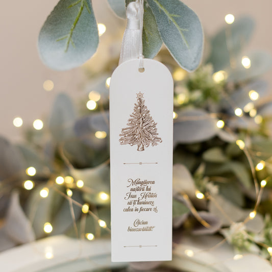 Semn de carte din lemn vopsit, cu motive de Crăciun