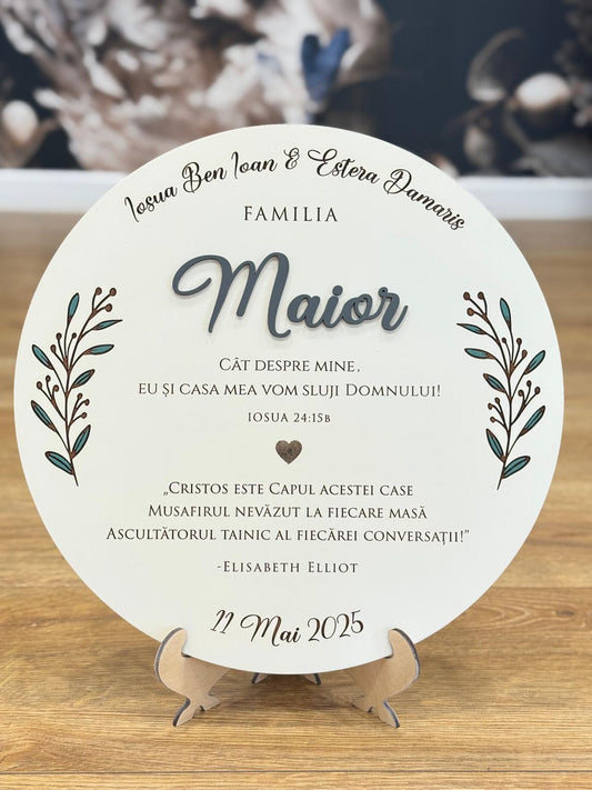 Placă decorativă cerc 30cm cadou de nuntă cu text personalizat și urare